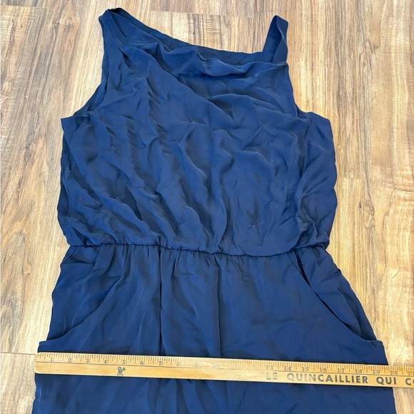 Theory - Silk Osteen Draped Dress Side Pockets Sleeveless Navy Blue in Size 12 - Picture 11 of 11